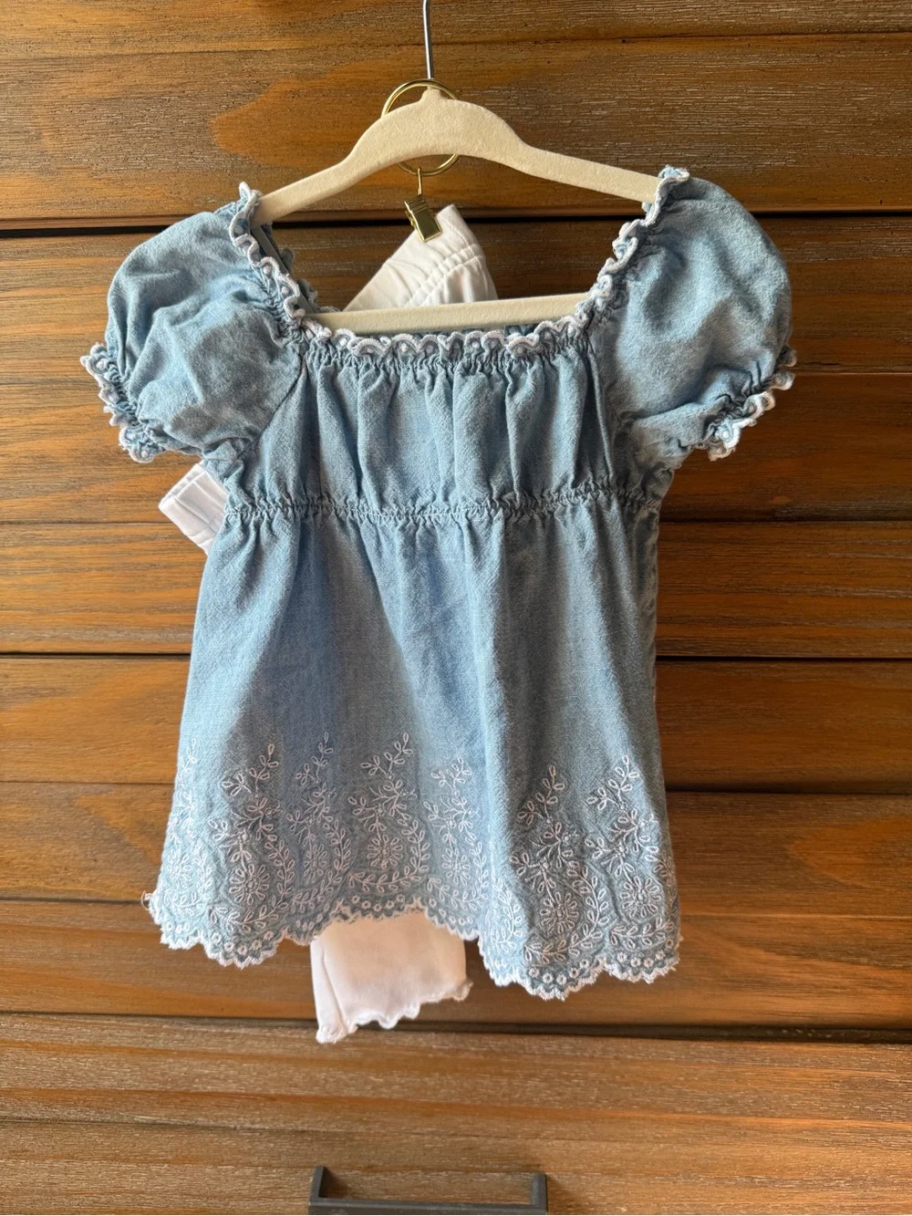 Ralph Lauren Baby Light Blue Embroidered Top with White Pants